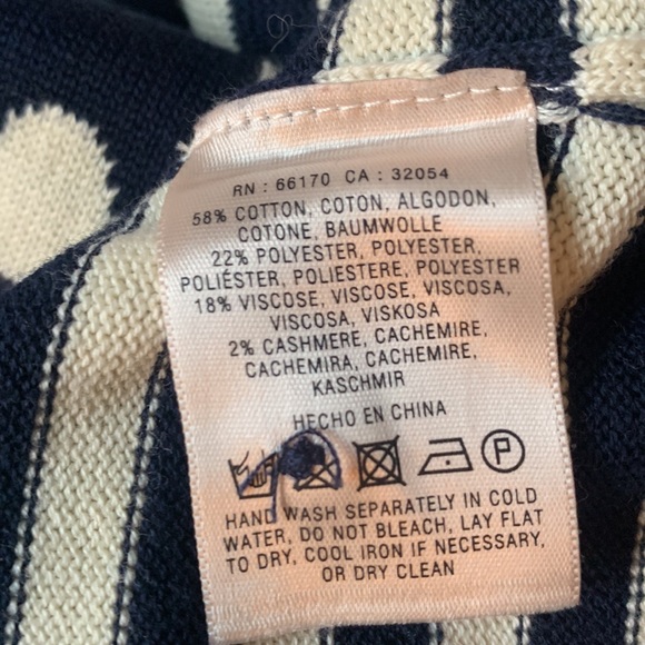 Anthropologie Sparrow navy/cream stripes/polka dot fine knit crew neck EUC - Picture 3 of 4